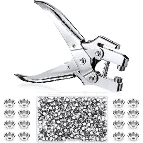 Honoson 3/16 بوصة مجموعة أدوات Grommet مجموعة العيينة مجموعة ثقب ثقب الثقب Grommet Press Press مع 200 قطعة من الثقوب لأكياس ملابس الأحذية (الذهب ، الفضة ، الرمادي ، النحاس) in Kuwait