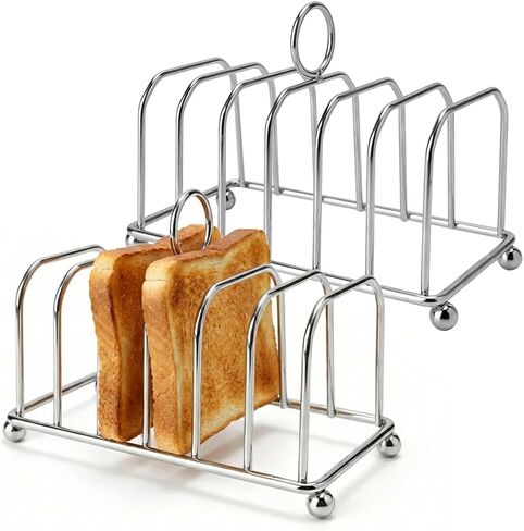 [Set of 2 Stainless Steel Toast Rack, 6-Slot Victorian Horseshoe Bread Holder with Loop Handle, Vintage Silver Metal Stand for Breakfast, Brunch & B&B Table Decor in Kuwait