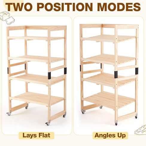 AceOrbit 55" x 30" x 18" 4 Tier Wood Bakery Bread Rack with Angled Shelves Bread Fruit Vegetable Display Shelf Stand for Shop, Pantry, Office, Grocery, Supermarket, Kitchen Organizer in Kuwait