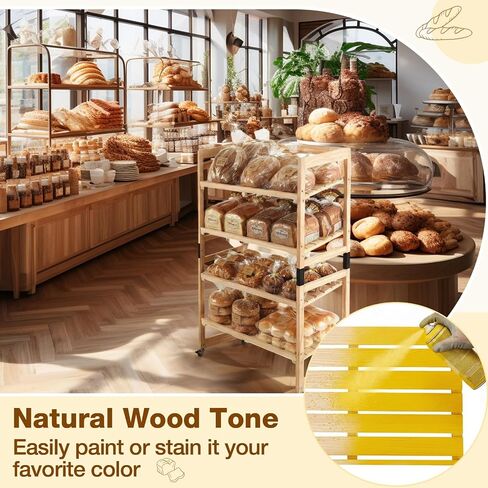 AceOrbit 55" x 30" x 18" 4 Tier Wood Bakery Bread Rack with Angled Shelves Bread Fruit Vegetable Display Shelf Stand for Shop, Pantry, Office, Grocery, Supermarket, Kitchen Organizer in Kuwait