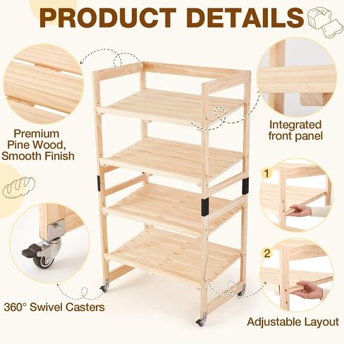 AceOrbit 55" x 30" x 18" 4 Tier Wood Bakery Bread Rack with Angled Shelves Bread Fruit Vegetable Display Shelf Stand for Shop, Pantry, Office, Grocery, Supermarket, Kitchen Organizer in Kuwait