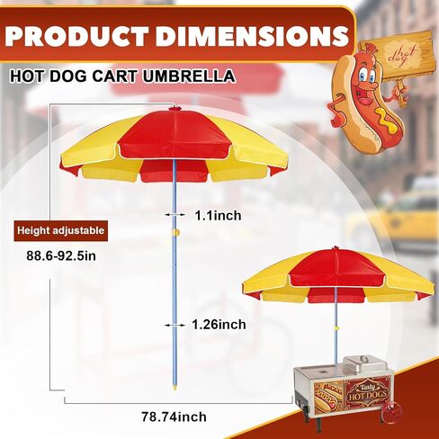 6.5ft Commercial Hot Dog Cart Umbrella, 7.5ft High Pole UV Blocking Waterproof Canopy for Outdoor Food Truck Mobile Vendors Catering Stand in Saudi Arabia
