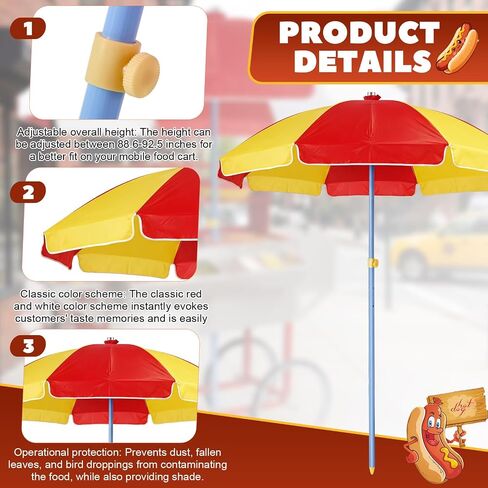 6.5ft Commercial Hot Dog Cart Umbrella, 7.5ft High Pole UV Blocking Waterproof Canopy for Outdoor Food Truck Mobile Vendors Catering Stand in Saudi Arabia