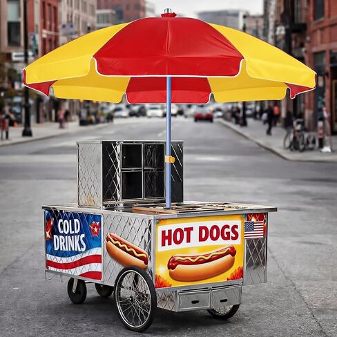 6.5ft Commercial Hot Dog Cart Umbrella, 7.5ft High Pole UV Blocking Waterproof Canopy for Outdoor Food Truck Mobile Vendors Catering Stand in Saudi Arabia