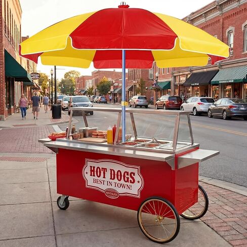 6.5ft Commercial Hot Dog Cart Umbrella, 7.5ft High Pole UV Blocking Waterproof Canopy for Outdoor Food Truck Mobile Vendors Catering Stand in Saudi Arabia