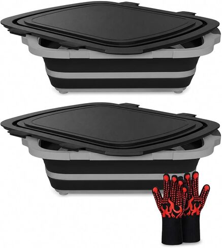 XL Collapsible BBQ Prep Tub with Cutting Board & Drain Plug – Portable Food Prep Station for Kitchen, Camping & Grill – Dishwasher Safe, Space-Saving Design – Heat-Resistant Glove Included (Orange) in Kuwait