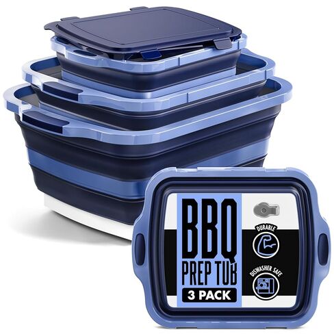 Collapsible BBQ Prep Tub with Lids and Drain Spouts, 3 Pack Portable Meat Marinating and Grilling Trays, Cutting Board Food Storage Containers for Outdoor Cooking, Camping, Tailgating and Kitchen Prep in Saudi Arabia