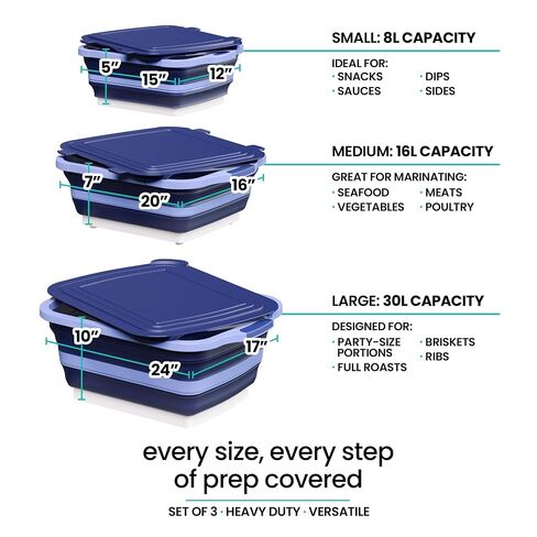 Collapsible BBQ Prep Tub with Lids and Drain Spouts, 3 Pack Portable Meat Marinating and Grilling Trays, Cutting Board Food Storage Containers for Outdoor Cooking, Camping, Tailgating and Kitchen Prep in Saudi Arabia
