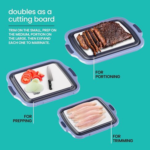 Collapsible BBQ Prep Tub with Lids and Drain Spouts, 3 Pack Portable Meat Marinating and Grilling Trays, Cutting Board Food Storage Containers for Outdoor Cooking, Camping, Tailgating and Kitchen Prep in Saudi Arabia