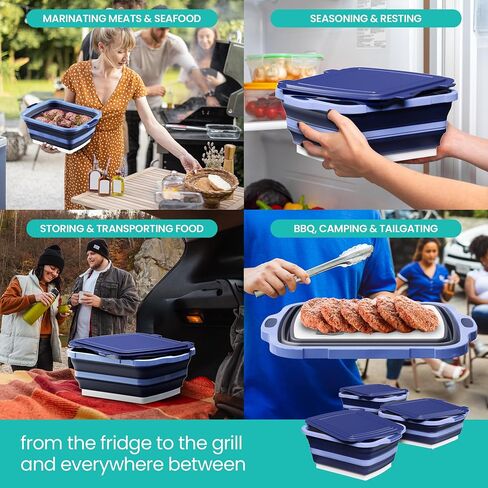 Collapsible BBQ Prep Tub with Lids and Drain Spouts, 3 Pack Portable Meat Marinating and Grilling Trays, Cutting Board Food Storage Containers for Outdoor Cooking, Camping, Tailgating and Kitchen Prep in Saudi Arabia