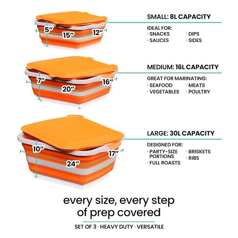 Collapsible BBQ Prep Tub with Lids and Drain Spouts, 3 Pack Portable Meat Marinating and Grilling Trays, Cutting Board Food Storage Containers for Outdoor Cooking, Camping, Tailgating and Kitchen Prep in Saudi Arabia