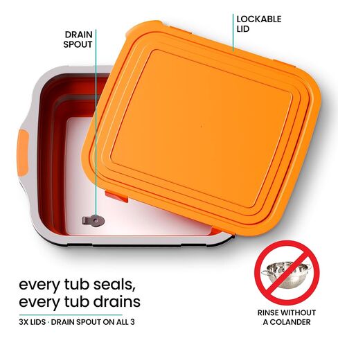 Collapsible BBQ Prep Tub with Lids and Drain Spouts, 3 Pack Portable Meat Marinating and Grilling Trays, Cutting Board Food Storage Containers for Outdoor Cooking, Camping, Tailgating and Kitchen Prep in Saudi Arabia