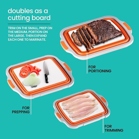 Collapsible BBQ Prep Tub with Lids and Drain Spouts, 3 Pack Portable Meat Marinating and Grilling Trays, Cutting Board Food Storage Containers for Outdoor Cooking, Camping, Tailgating and Kitchen Prep in Saudi Arabia