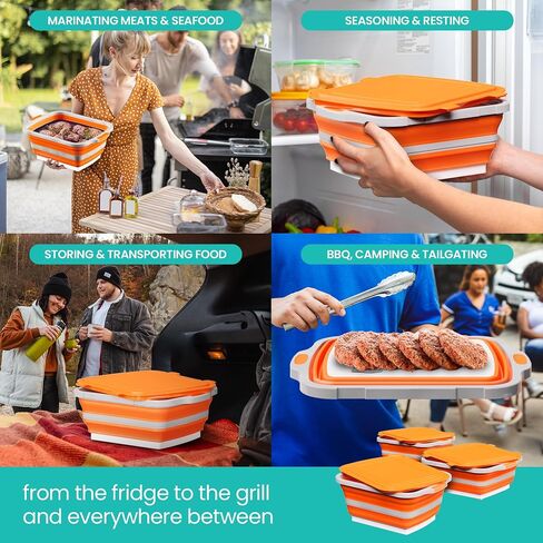 Collapsible BBQ Prep Tub with Lids and Drain Spouts, 3 Pack Portable Meat Marinating and Grilling Trays, Cutting Board Food Storage Containers for Outdoor Cooking, Camping, Tailgating and Kitchen Prep in Saudi Arabia