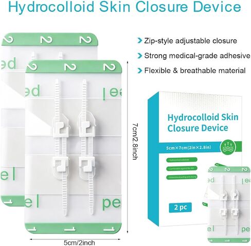 Wound Closure Strips 50x70mm Hydrocolloid Laceration Closure Zip Stitch Adjustable Skin Closures for Home First Aid Kit 2 Pack in Kuwait