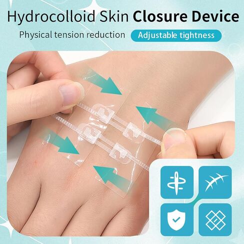 Wound Closure Strips 50x70mm Hydrocolloid Laceration Closure Zip Stitch Adjustable Skin Closures for Home First Aid Kit 2 Pack in Kuwait