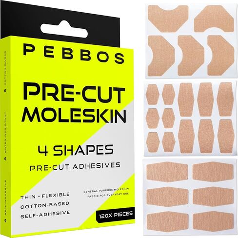 Moleskin Adhesive Shapes – 120 Pre-Cut Pieces – 4 Sizes – Cotton Fabric Shapes | Thin, Flexible & Water-Resistant in Kuwait