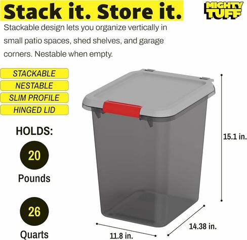 Mighty Tuff 20 lb Pellet Storage Container, Airtight Storage Bin with Locking Latch, Durable Plastic Container with Lid for Dry Pellet Storage, Kitchen Pantry Organization in Kuwait