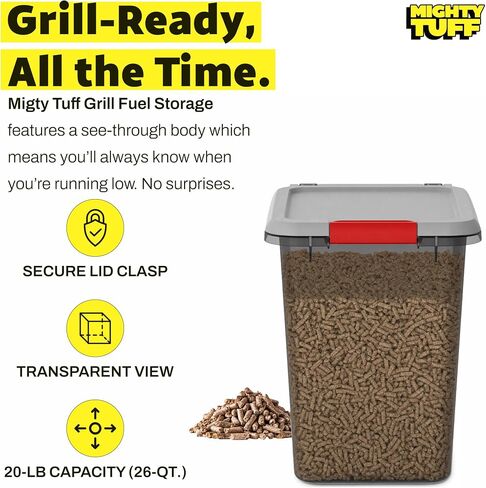 Mighty Tuff 20 lb Pellet Storage Container, Airtight Storage Bin with Locking Latch, Durable Plastic Container with Lid for Dry Pellet Storage, Kitchen Pantry Organization in Kuwait