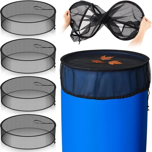 SATINIOR 4 Pack Pop-up Rain Barrel Cover, 24.8 Inch Rain Barrel Mesh Cover with Drawstring, Water Collection Bucket Netting Screen to Help Keep Leaves, Debris and Insects Out in Kuwait