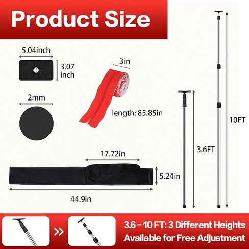 4 Pack Dust Barrier Poles Kit with Carry Bag, 10Ft Adjustable Zipper Wall Poles, Dust Containment Pole, Steel Telescoping Support Pole for Temporary Dust Barrier System, Home Renovation/Construction in Kuwait
