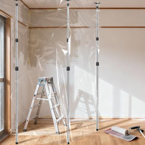 4 Pack Dust Barrier Poles Kit with Carry Bag, 10Ft Adjustable Zipper Wall Poles, Dust Containment Pole, Steel Telescoping Support Pole for Temporary Dust Barrier System, Home Renovation/Construction in Kuwait