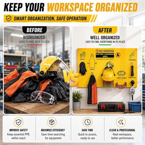 Complete Forklift Battery Protective Handling PPE Kit, Wall-Mounted PPE Station for Forklift Battery Water Handling, Propane Tasks, and Warehouse Safety Gear Storage in Kuwait