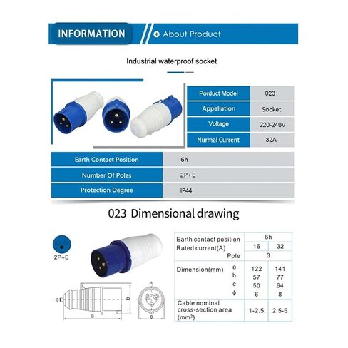 IP44 32A 3Pin 2P+E Waterproof Connector Power Electrical Wire Connecting Industrial Plug Socket Male Female Equipment(323) in Kuwait