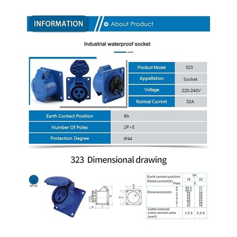 IP44 32A 3Pin 2P+E Waterproof Connector Power Electrical Wire Connecting Industrial Plug Socket Male Female Equipment(323) in Kuwait
