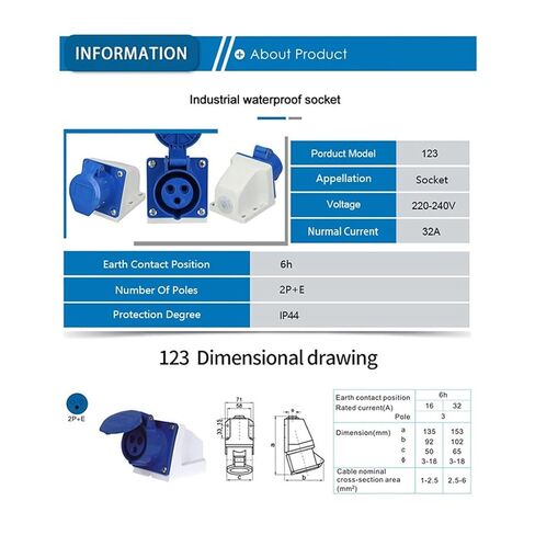 IP44 32A 3Pin 2P+E Waterproof Connector Power Electrical Wire Connecting Industrial Plug Socket Male Female Equipment(323) in Kuwait