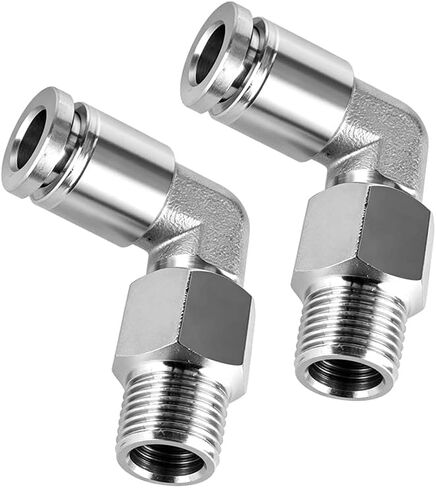 2-piece PL6-01 Stainless Steel Male Elbow, 304 Stainless Steel Pneumatic Quick Connector, 6mm Outer Diameter Air Pipe with 1/8 Inch BSP External Thread, 90 Degree Right Angle Push in Connector in Saudi Arabia