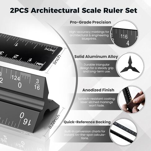 2PCS حاكم المقياس المعماري ، 12 "مقياس مهندس الألومنيوم ، مقياس ثلاثي ، حاكم المقياس ، حاكم مثلث ، حاكم صياغة ، حاكم مهندس المعماري ، حاكم المعادن ، حاكم الهندسة المعمارية (Black) in Kuwait