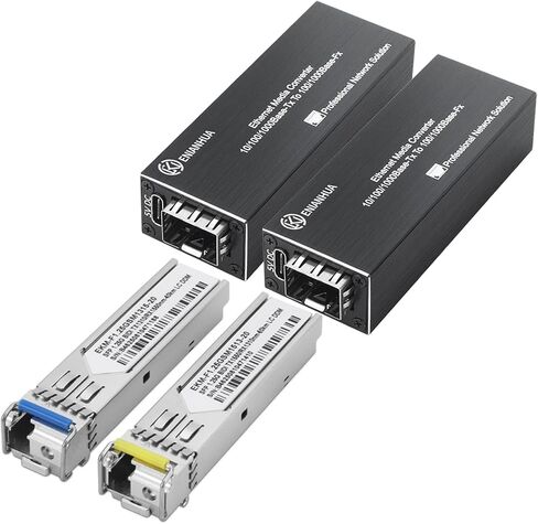 A Pair of Gigabit Single Mode LC Fiber Media Converter with 2 Pre-Paired 1.25G SFP BiDi Modules, 1310nm TX/1550nm RX, 10/100/1000Base-T RJ45 to 1000Base-BX LC, SMF, up to 40km, Plug & Play in Saudi Arabia
