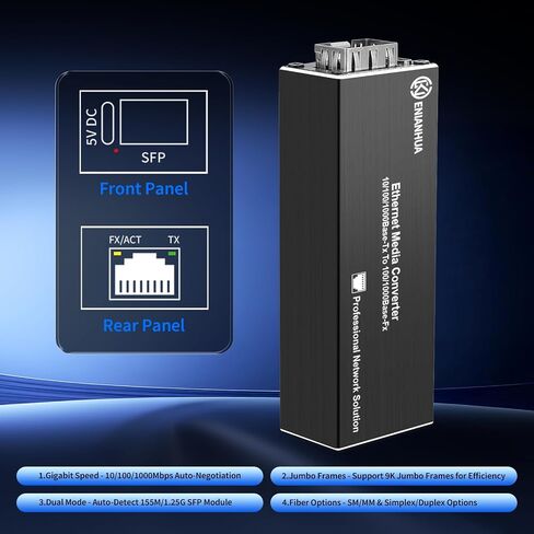 A Pair of Gigabit Single Mode LC Fiber Media Converter with 2 Pre-Paired 1.25G SFP BiDi Modules, 1310nm TX/1550nm RX, 10/100/1000Base-T RJ45 to 1000Base-BX LC, SMF, up to 40km, Plug & Play in Saudi Arabia