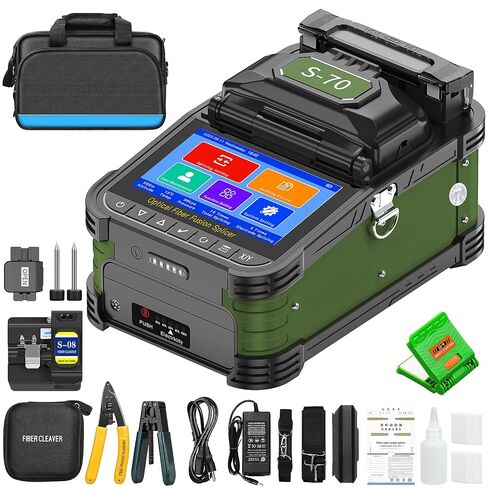 Fiber Optic Fusion Splicer S-70 Six Motor Core Alignment Automatic Fiber Optical Welding Splicing 8S Heating 18S FTTH Splicer Kit with 5200mAh Battery for SM/MM Cable Installation in Kuwait