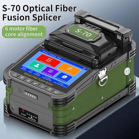 Fiber Optic Fusion Splicer S-70 Six Motor Core Alignment Automatic Fiber Optical Welding Splicing 8S Heating 18S FTTH Splicer Kit with 5200mAh Battery for SM/MM Cable Installation in Kuwait