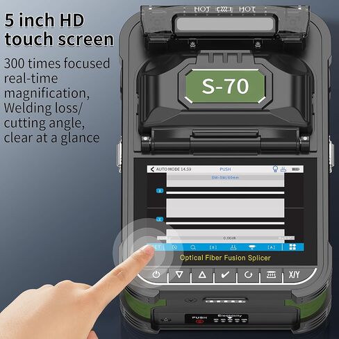 Fiber Optic Fusion Splicer S-70 Six Motor Core Alignment Automatic Fiber Optical Welding Splicing 8S Heating 18S FTTH Splicer Kit with 5200mAh Battery for SM/MM Cable Installation in Kuwait