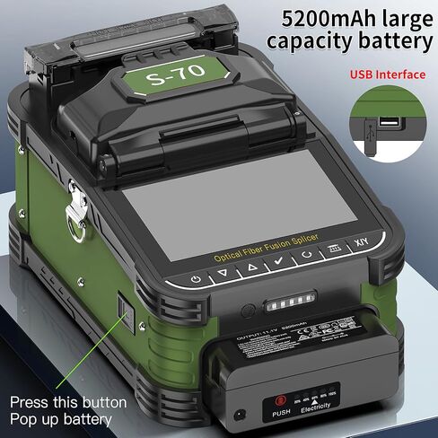 Fiber Optic Fusion Splicer S-70 Six Motor Core Alignment Automatic Fiber Optical Welding Splicing 8S Heating 18S FTTH Splicer Kit with 5200mAh Battery for SM/MM Cable Installation in Kuwait
