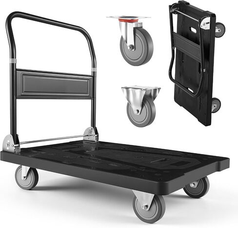 VEVOR Platform Truck Push Cart Dolly, 1000LBS Heavy Duty Folding Platform Truck with 360° Swivel Wheels, Flat Bed Cart with Space Saving Push Handle for Garage/Basement/Office/Warehouse in Saudi Arabia