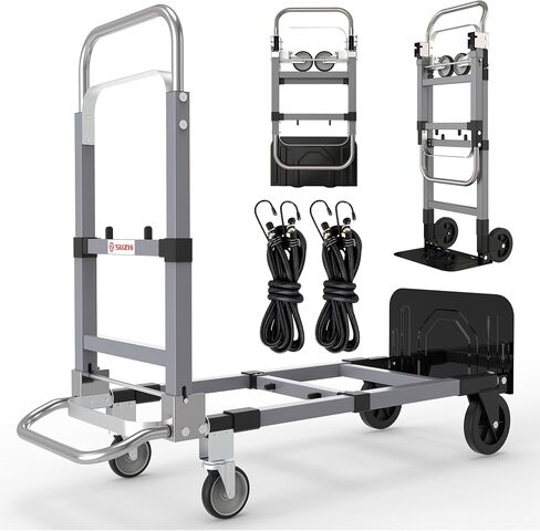 Suzhi Foldable Hand Truck Moving Dolly Cart with 4 Wheels, 500 Lbs Load,2 Straps, Pre-Assembled, Save Room, Easy Folding Dolly for Furniture, Appliances, Boxes, Warehouse & Office Transport in Saudi Arabia