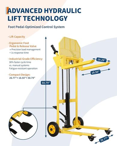 Hydraulic Material Lift, Heavy Duty 440lbs Capacity Pallet Truck Dolly, Lift Table,Fork Lift, 36" Max Lift Winch Stacker,Multifunctional Hydraulic Hand Truck with Steel Platform Board,Adjustable Forks in Saudi Arabia