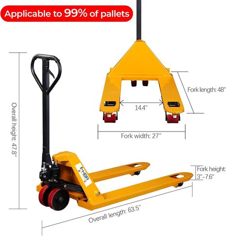 Leak-Proof Pallet Jack, 5500 lbs Load Capacity, Manual Pallet Truck with 48L x 27W Inch Forks for Material Handling, Suitable for Warehouse, Supermarket, Manufacturing in Saudi Arabia