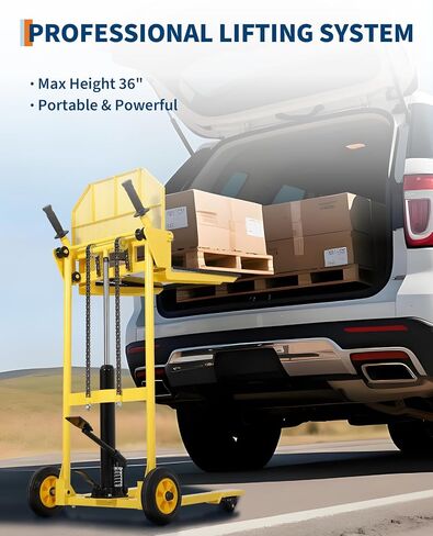 Hydraulic Material Lift with Steel Platform Board, 440lbs Capacity Pallet Truck Dolly, Lift Table, 36" Max Lift Winch Stacker, Multifunctional Hydraulic Hand Truck Fork Lift, Adjustable Forks in Kuwait