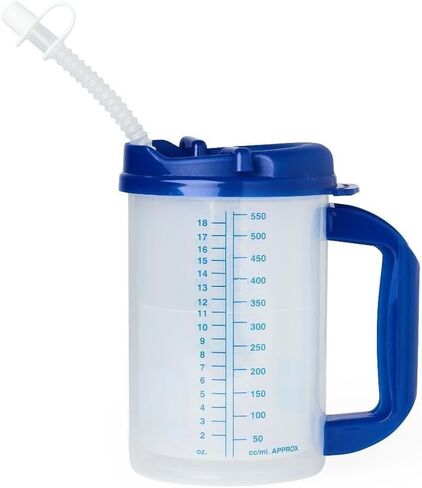 Sandhill Tools 20 oz Insulated Hospital Mug with Lid & Handle, Clear | Flexible Straw, Graduated Markings, Bedside Water Cup, For Elderly & Patient Care, Nursing Home Use in Kuwait