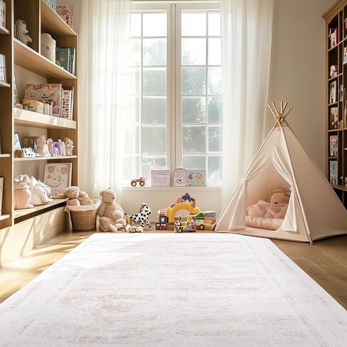 6x9 ft Area Rug Pink – Boho Indoor Rug, Machine Washable, Low Pile, Non-Slip, for Living Room, Bedroom, Dining, Home Office in Saudi Arabia