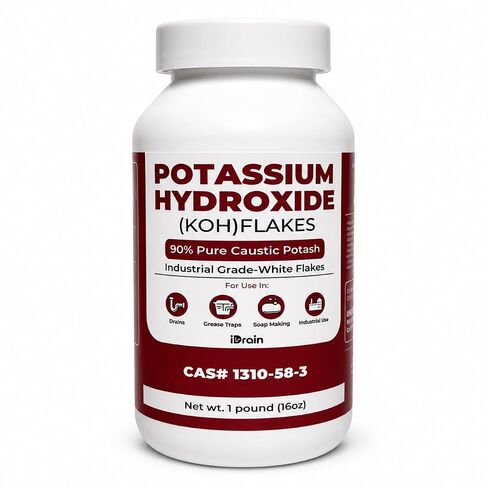 Potassium Hydroxide (KOH) Flakes 90% Pure Caustic Potash – Industrial Grade White Flakes for Soap Making, Drain Cleaning, Grease Traps & Chemical Processing – 1 lb in Kuwait