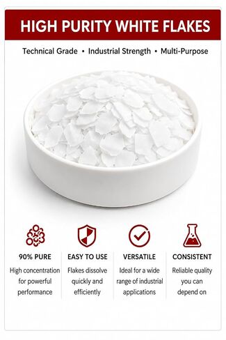 Potassium Hydroxide (KOH) Flakes 90% Pure Caustic Potash – Industrial Grade White Flakes for Soap Making, Drain Cleaning, Grease Traps & Chemical Processing – 1 lb in Kuwait