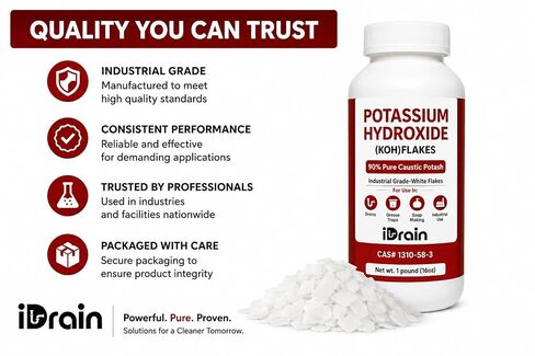 Potassium Hydroxide (KOH) Flakes 90% Pure Caustic Potash – Industrial Grade White Flakes for Soap Making, Drain Cleaning, Grease Traps & Chemical Processing – 1 lb in Kuwait