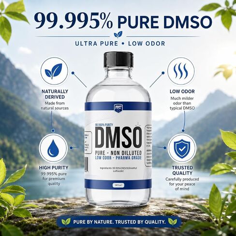 DMSO Liquid 99.9% Pure Low Odor, 8 oz Glass Bottle, Dimethyl Sulfoxide in Kuwait