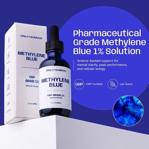 Methylene Blue Drops | Third-Party Tested | No Formaldehyde | USP Grade Methylene Blue Pharmaceutical Grade | Brain Health Dietary Supplement for Humans | 60 ml (2 oz) | Only Human in Kuwait